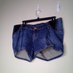 Isabel Maternity Shorts Women 4 Midi Short Denim Expandable Side Panels Blue